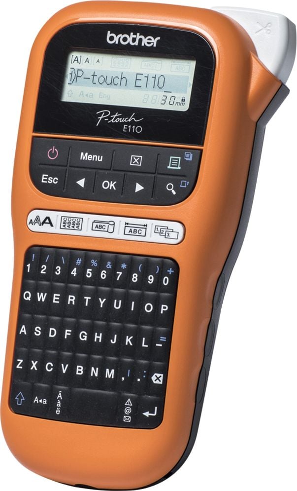 Brother Beschriftungsgerät P-touch E110 VP, für TZe-Schriftbänder 3,5-12mm breit, inkl. Netzadapter und Hartschalenkoffer