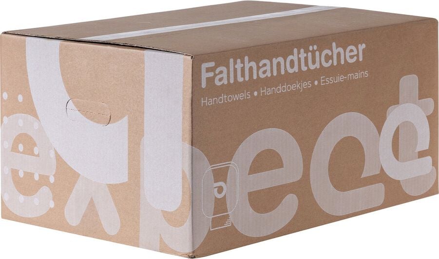 Papierhandtücher Huchtemeier Papier V2-3200-RC65, V-Falzung, 100% Recycling, weiß, 2-lagig, Standardprägung, Pack 3.200 Stück