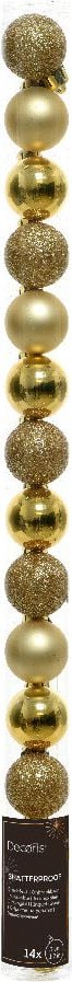 Weihnachtskugeln DECORIS, 3cm Durchmesser, Polystyrol, Pack 14 Stück, gold