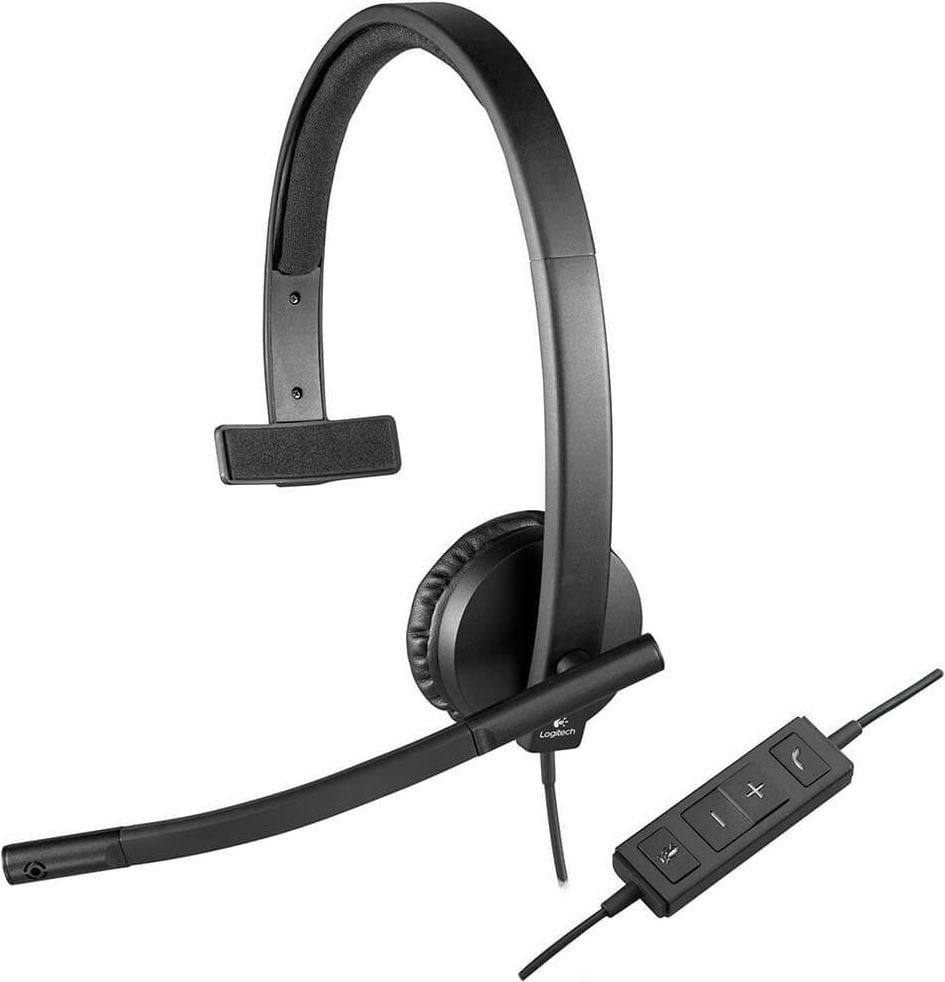 Headset Logitech H570e 981-000571, Mono, USB 2.0, verstellbarer Kopfbügel,
Bügelmikrofon, schwarz