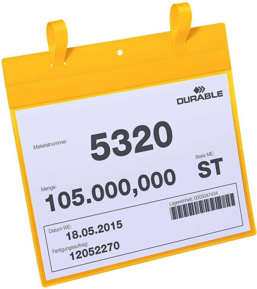 Gitterboxtaschen Durable 1751, 297x210mm (A4 quer), Laschen, farbig, Pack 50 Stück, gelb