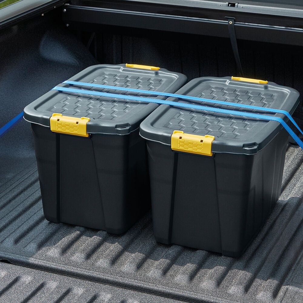 Aufbewahrungsboxen Fellowes Bankers Box 100143943, 60 Liter, Außenmaße: 400x600x400mm (BxTxH), 95% recycelter Kunststoff, Deckel, Spannverschlüsse, schwarz, schwarz