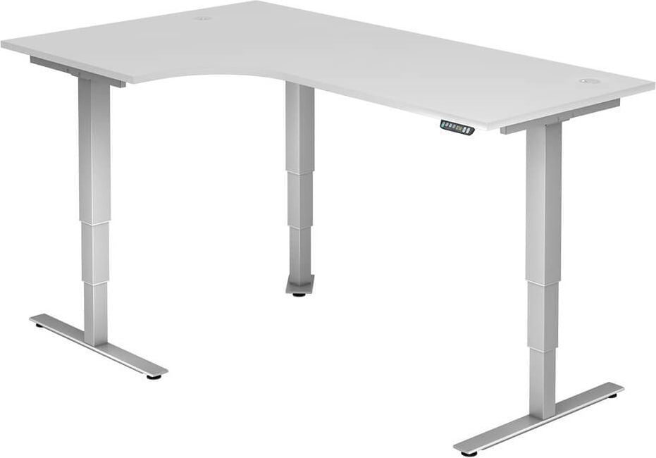Winkelhubschreibtisch Hammerbacher XDSM82/x/S, 200x120cm (BxT), 63,5-128,5cm Höhe, 90 Grad
Winkel, T-Fuß silber, weiß
