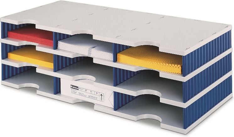 Sortiersystem styrodoc trio Basiseinheit 2680303, 9 offene Fächer, 3 Etagen, blau