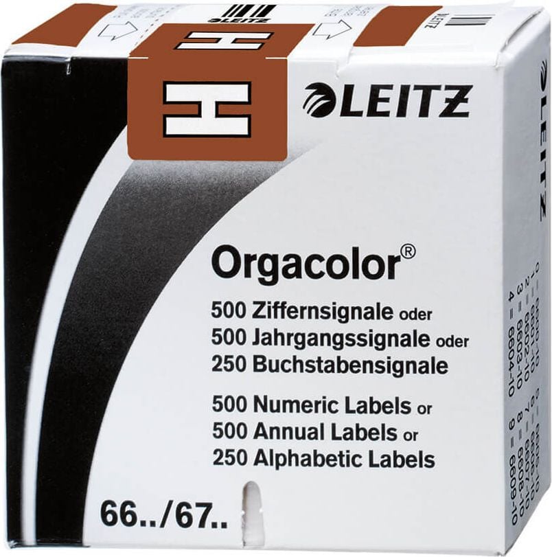 Buchstabensignale Leitz Orgacolor 6617-10, H, braun, auf Rolle, Pack 250 Stück