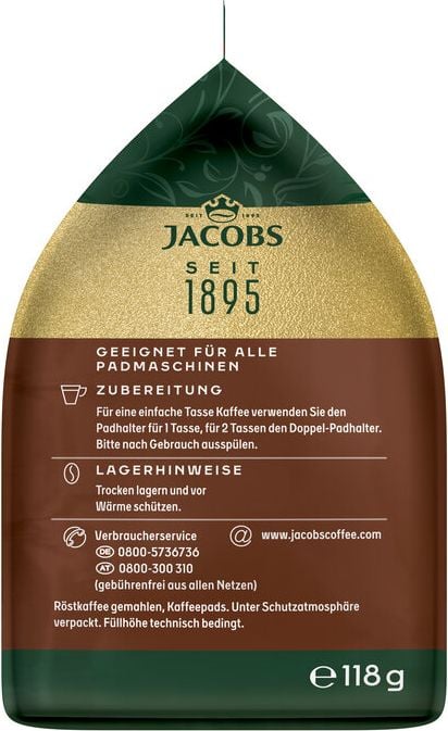 Kaffeepads Jacobs Crema Kräftig 4056761, kompatibel mit Senseo Padmaschinen, Pack 18 Stück
