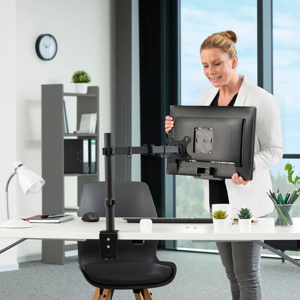 Monitorhalter Hama FULLMOTION Einzelarm 118490, 1 Arm, Tragfähigkeit bis zu 10 kg,
Schwenkarm, höhen- und tiefenverstellbar,
Klemmhalterung, schwarz