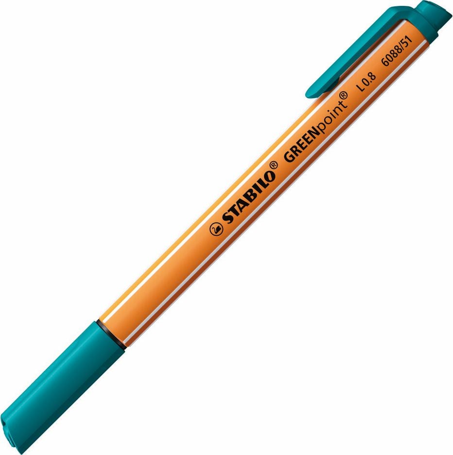 Fasermaler STABILO GREENpoint 6088, ca. 0,8mm, Rundspitze, Einzelstift,
aus 93 % biobasiertem Kunststoff, türkis