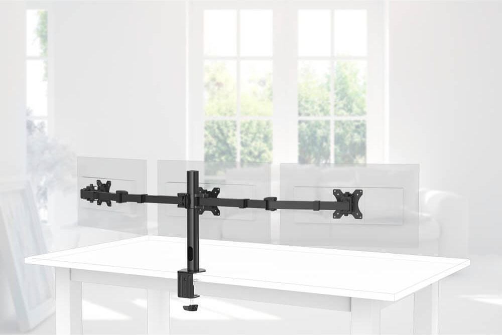 Monitorhalter Hama FULLMOTION dreifach Arm 118495, 3 Arme, Tragfähigkeit bis zu 7 kg pro
Schwenkarm, höhen- und tiefenverstellbar,
Klemmhalterung, schwarz