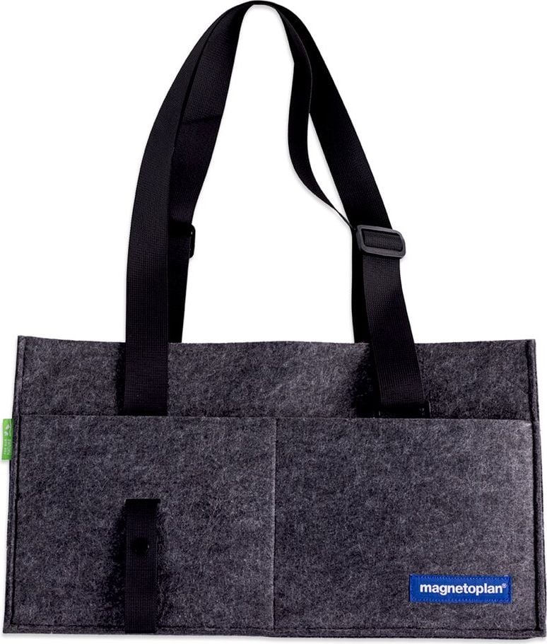 Aufbewahrungstasche Magnetoplan Hot Desking Bag, 45x25x15cm, 100% recycelter Polyester-Filz, 2
große Einsteckfächer, 7 separate Fächer, grau