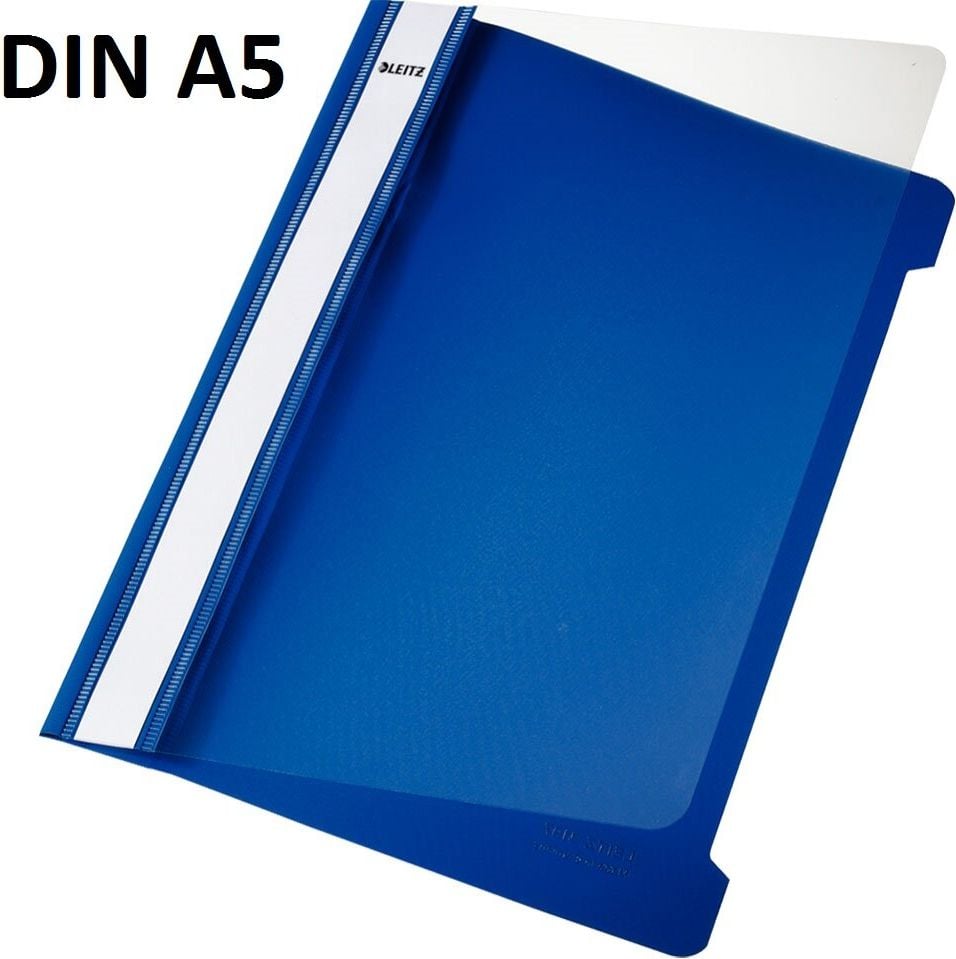Schnellhefter Leitz Standard Plastik-Hefter A5 4197, PVC-Hartfolie, transparenter Vorderdeckel, blau