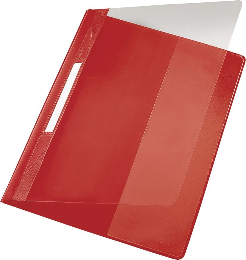 Schnellhefter Leitz Exquisit A4 Überbreite 4194, PVC-Hartfolie, transparenter Vorderdeckel,
Innentasche, rot