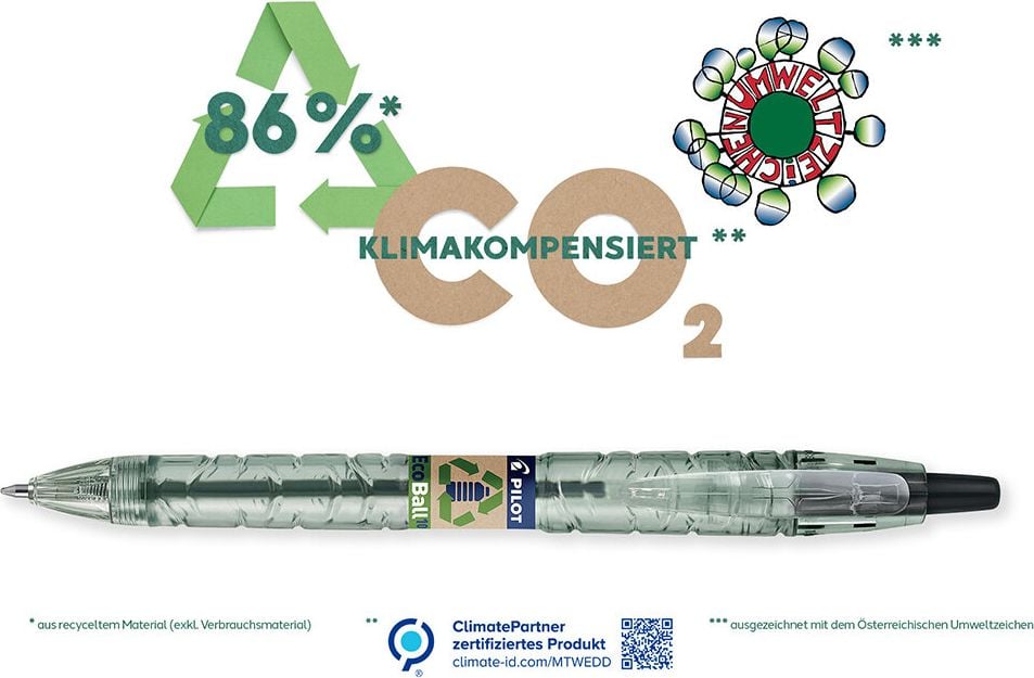 Kugelschreiber + Minen Pilot B2P Ecoball Greenpack, 0,4mm, Bonuspack 10 Kugelschreiber und 10 Minen (5 gratis), Gehäuse 90% recycelter Kunststoff, klimaneutrales Produkt (ClimatePartner), blau