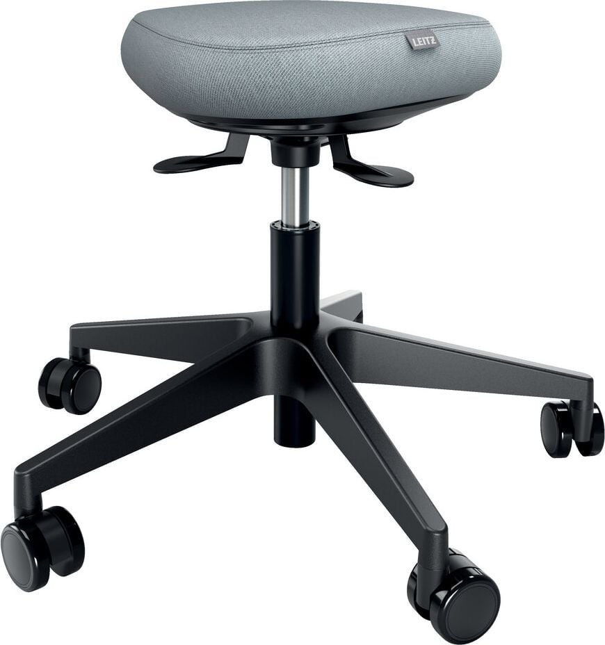 Sitzhocker Leitz Ergo Active 65770095, 47-60cm Sitzhöhe, dreieckiger Sitz mit
farbigem Bezug, Rollen für alle Bodenarten, grau