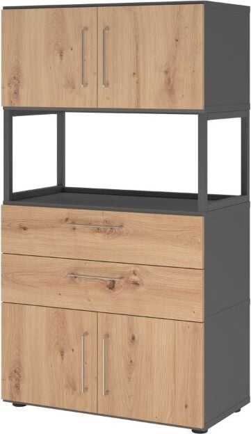 Kombischrank Hammerbacher VFW48K7RG/G, Threespine-Klicksystem, 80 x 41,7 x 145 cm (B
x T x H), mit Stellfüßen, 4 Ordnerhöhen,
Korpus: graphit, asteiche