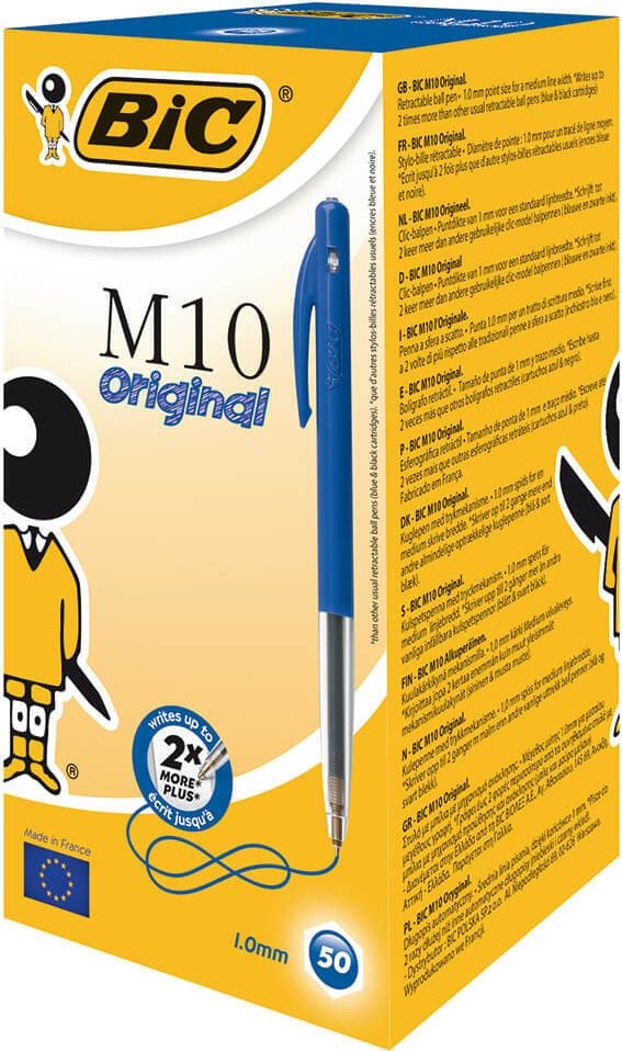 Kugelschreiber BIC M10 Clic Fine 1199190126/1199190129, Einweg, Druckmechanik, 0,3mm, Pack 50 Stück, blau