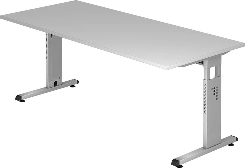 Schreibtisch Hammerbacher OS16, 160x80cm (BxT), 65-85cm Höhe,
rechteckig, C-Fuß, grau