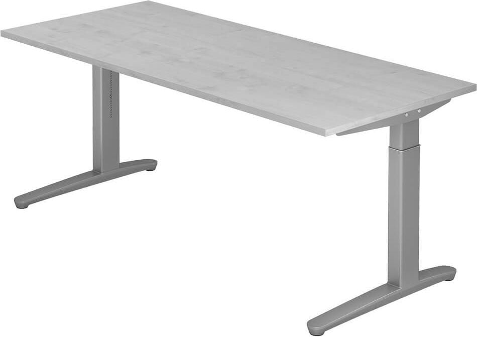 Schreibtisch Hammerbacher VXB19/x/SS, 180x80cm (BxT), 65-85cm Höhe, rechteckig,
C-Fuß silber, ahorn
