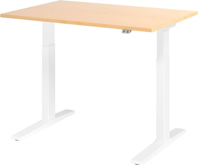 Hubschreibtisch Hammerbacher XMKA12, 120x80cm (BxT), 70-120cm Höhe, elektrisch
höhenverstellbar, rechteckig, C-Fuß weiß, ahorn