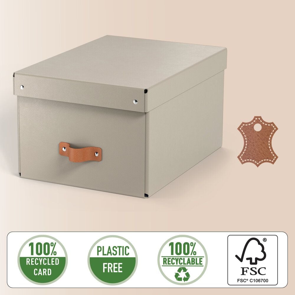 Aufbewahrungsbox Leitz Puro groß, 17 Liter, 270x200x370mm, mit Deckel, 100%
Recyclingkarton, Pack 2 Stück, grün