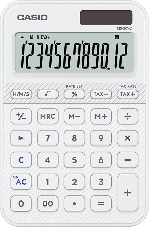 Tischrechner Casio MS-20YC, 12-stelliges LC-Display, Solar- und
Batteriebetrieb, weiß