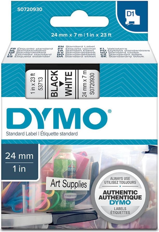 Schriftbänder Dymo D1 53713/S0720930, schwarz auf weiß, 24mm/7m
