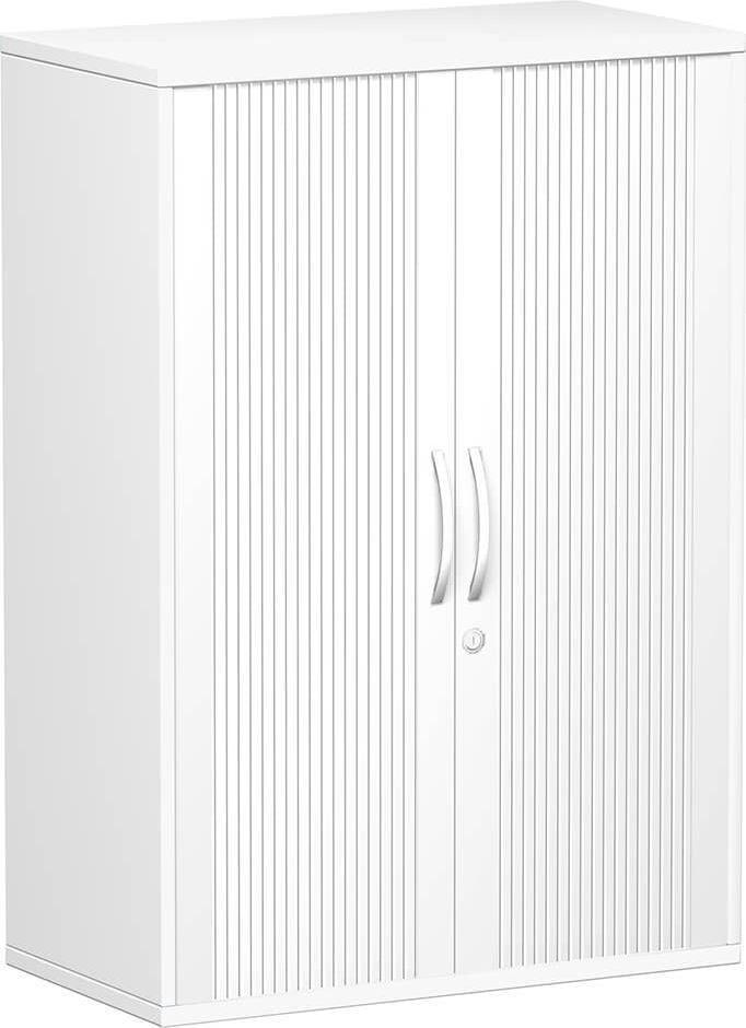 Aktenschrank Geramöbel Flex S-383110, 80x118,2x42,5cm (BxHxT), 2 Querrollläden, 2
Fachböden, 3 Ordnerhöhen, Bogengriff,
abschließbar, weiß