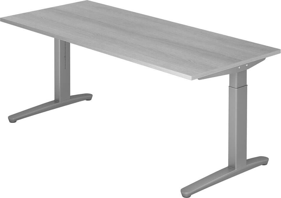 Schreibtisch Hammerbacher VXB2E/x/SS, 200x100cm (BxT), 65-85cm Höhe, rechteckig,
C-Fuß silber, eiche