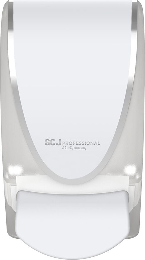 Seifenspender SC Johnson Professional QUICK-VIEW transparent, für 1 Liter Kartuschen, Kunststoff,
Druckknopf, BioCote-geschützte Taste,
Sichtfenster, weiß