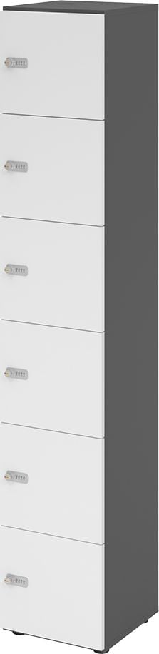 Schließfachschrank Hammerbacher V264L6/G ZS, 40 x 42 x 215,6 cm (BxTxH), 6 Ordnerhöhen, mit Zahlenschloss, 6 Fächer, Kropus: Graphit, weiß
