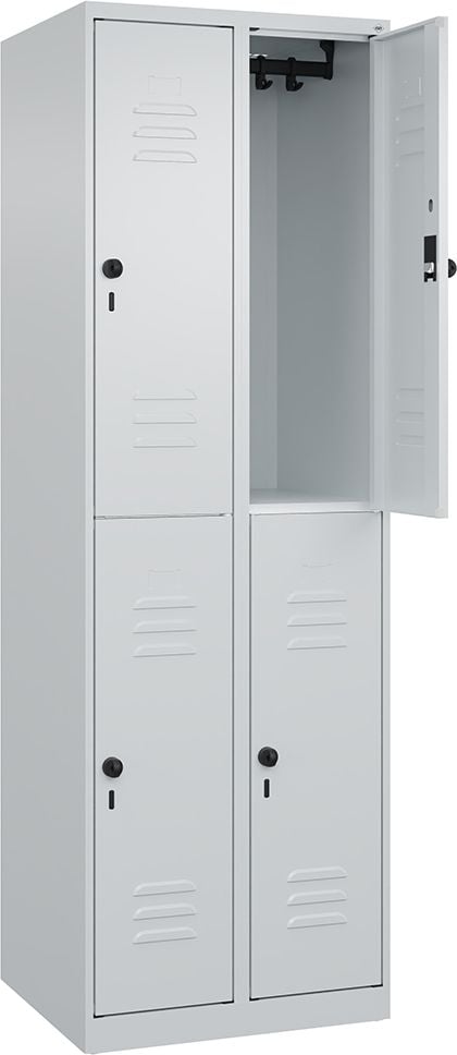 Spind CP Classic PLUS Garderobenschrank 080300-20, 60x185x50cm (BxHxT), mit Sockel, 2-stöckig, 4
Abteile je 30cm breit, Drehriegelverschluss, hellgrau