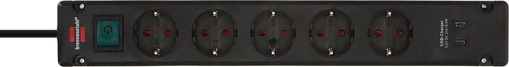 Steckdosenleiste Brennenstuhl Bremounta 5-fach 1150660415, 90 Grad-Anordnung, 1 Schalter, Kabellänge 3m,
2 USB-Charger, Winkelstecker, weiß