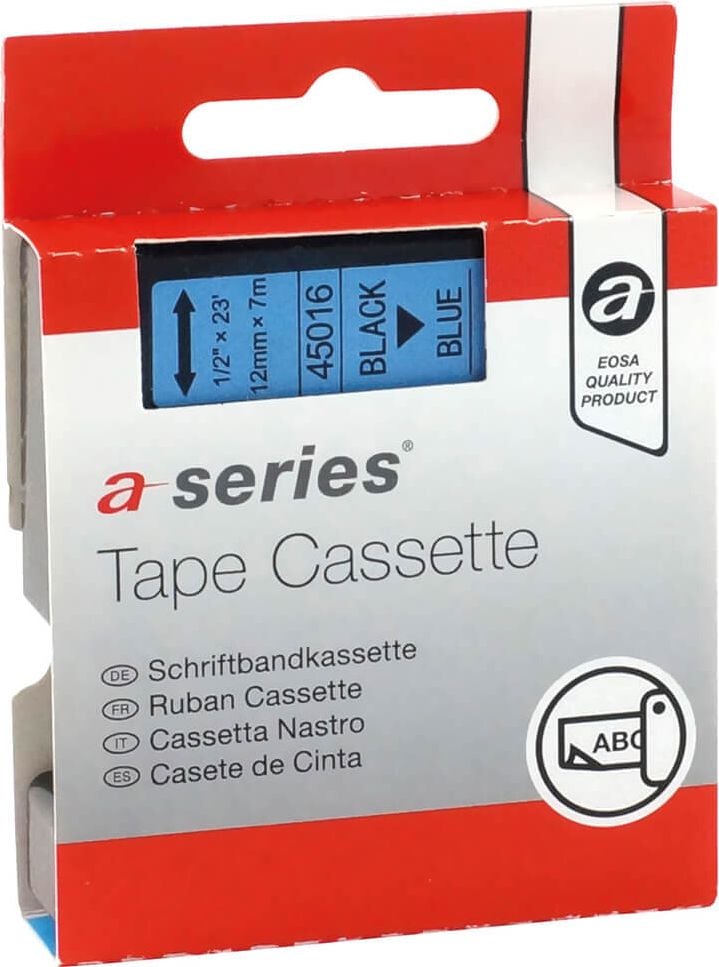Schriftbänder a-series AS1416 für Dymo D1 45016/S0720560, schwarz auf blau, 12mm/7m
