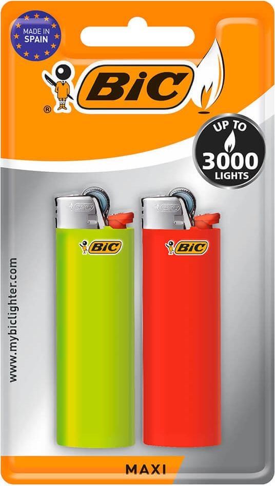 Reibrad-Feuerzeuge BIC Maxi J26, 8,9ml (ca. 3000 Zündungen), Pack 2 Stück