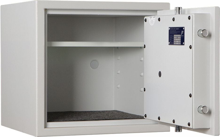 Sicherheitsschrank Format Seguro 30 022830-00000, 40,2x43,2x42,5cm, 44kg, Doppelbartschloss, Sicherheitsstufe S2 gemäß EN 14450, 36 Liter Volumen, hellgrau