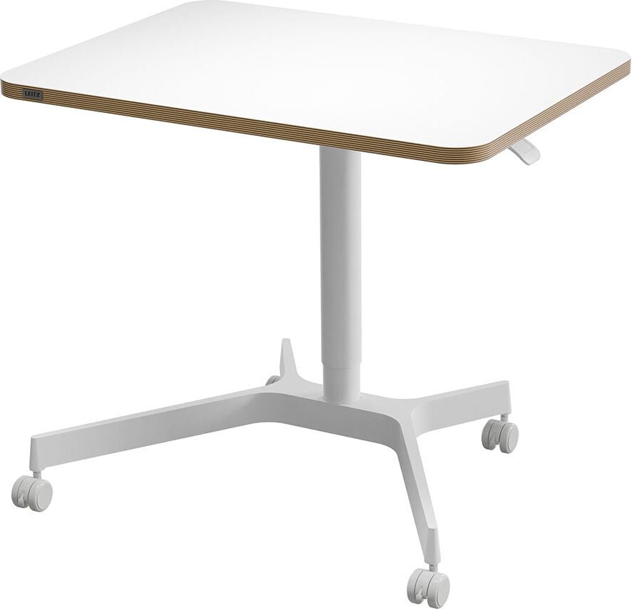 Hubschreibtisch Leitz Ergo Compact Workstation 65360001, 80x60cm (BxT), manuell höhenverstellbar, 75-114cm Höhe, rechteckig, Fußkreuz mit Rollen, weiß