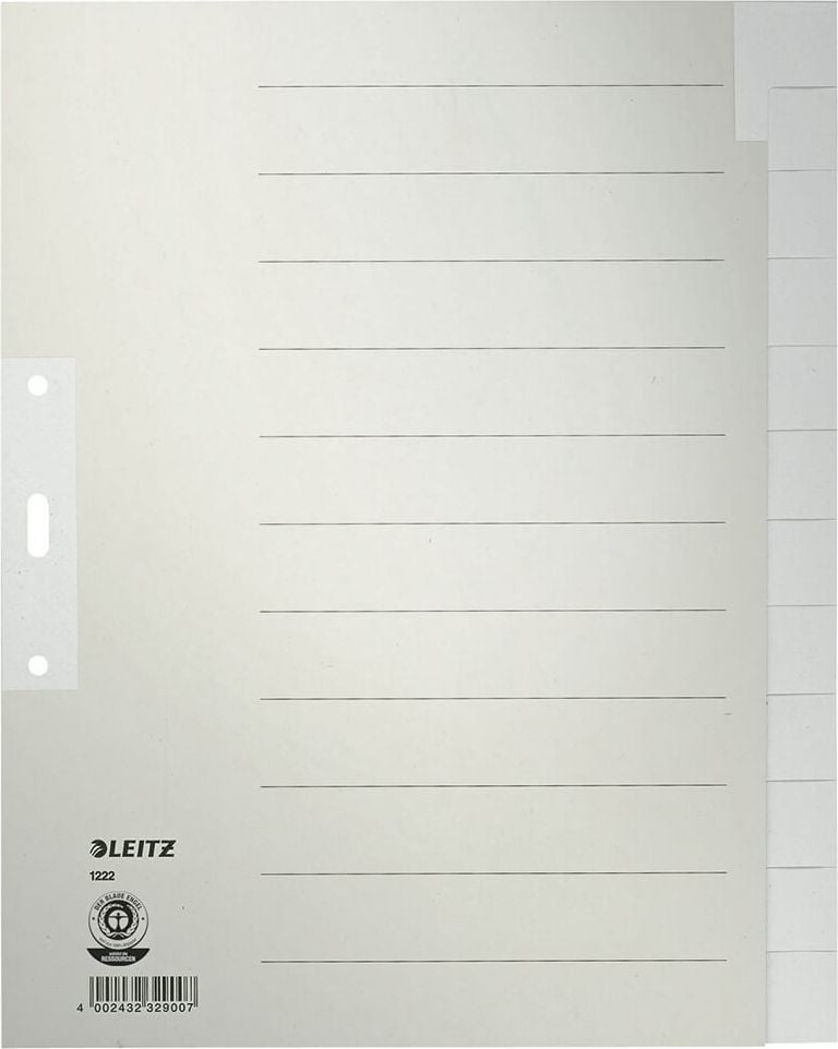 Papierregister Leitz A4 Überbreite blanko 1222, A4 Überbreite, blanko, 12-teilig, Tauenpapier
100g/m² (RC), grau, Pack 20 Stück, grau