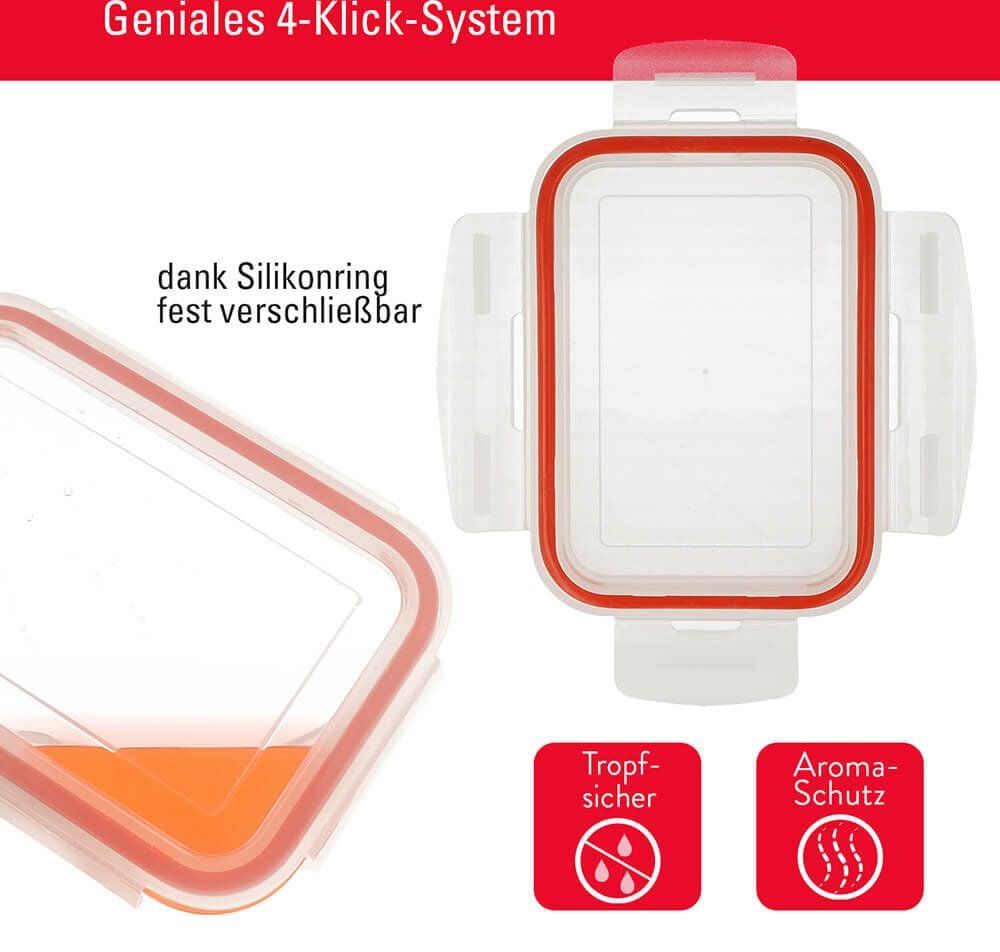 Frischhalteboxen Clauss Klickboxen 10003, 3er Set (570/840/1180ml), Glas, Deckel mit
4-Klick-System, spülmaschinengeeignet