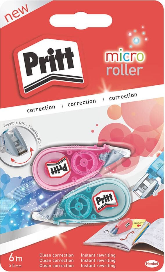 Korrekturroller Pritt Micro 9H PRKM2, 5mm breit/6m lang, weiß, Pack 2 Stück