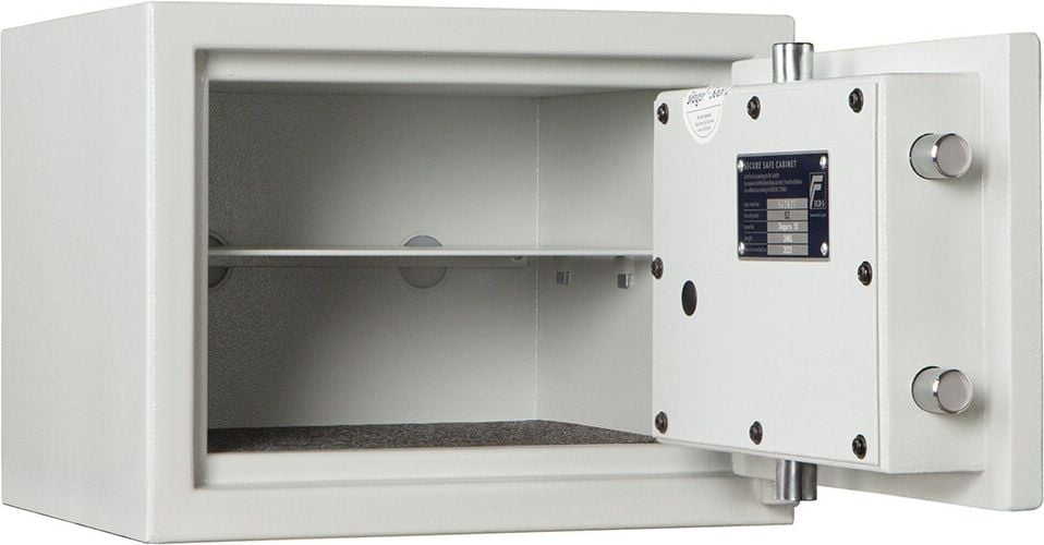 Sicherheitsschrank Format Seguro 10 022810-00000, 27,2x35,7x31cm, 26kg, Doppelbartschloss, Sicherheitsstufe S2 gemäß EN 14450, 11 Liter Volumen, hellgrau