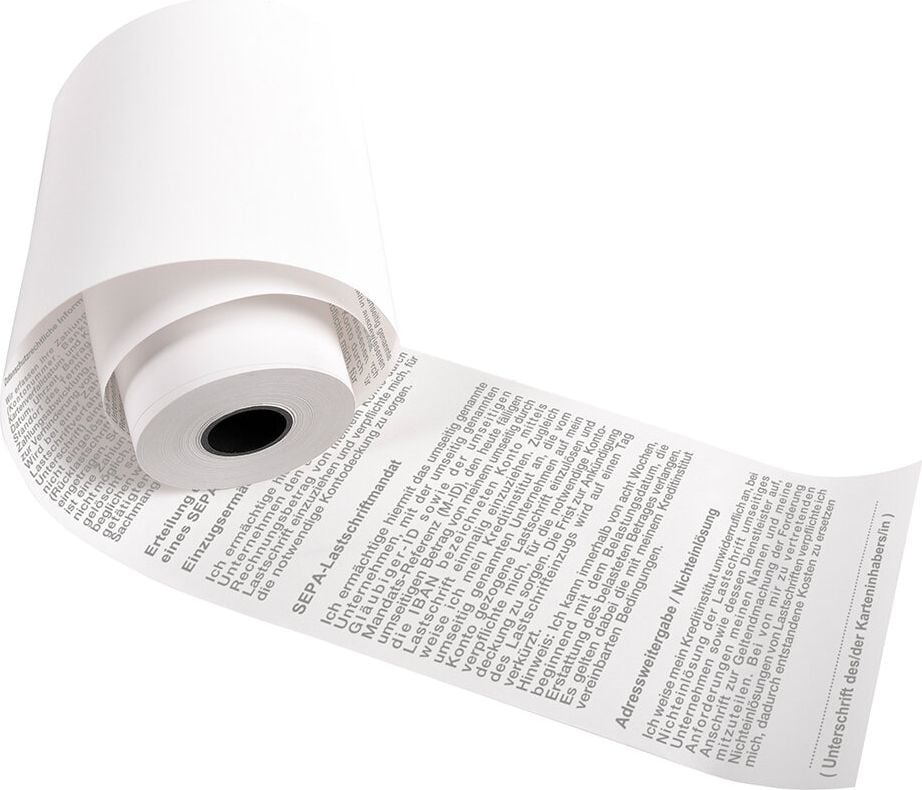 Thermorollen Exacompta 40339DE 57mm x 40mm x 18m, 12mm Kerndurchmesser, für Kartenzahlung,
Lastschrifttext, BPA-frei, Pack 10 Rollen