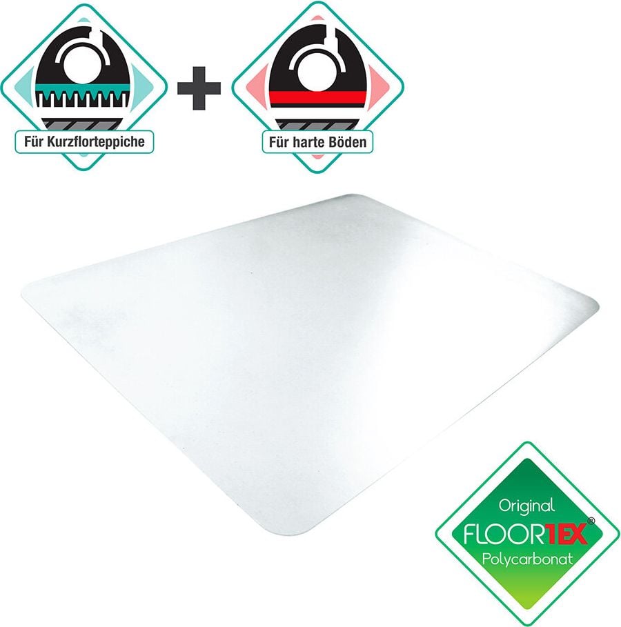 Bodenschutzmatten CLEARTEX anti-rutsch unomat EDCMFLPD0001, 119x89cm, rechteckig, Polycarbonat, hochtransparent, für harte Böden, inkl. Anti-Slip Pads