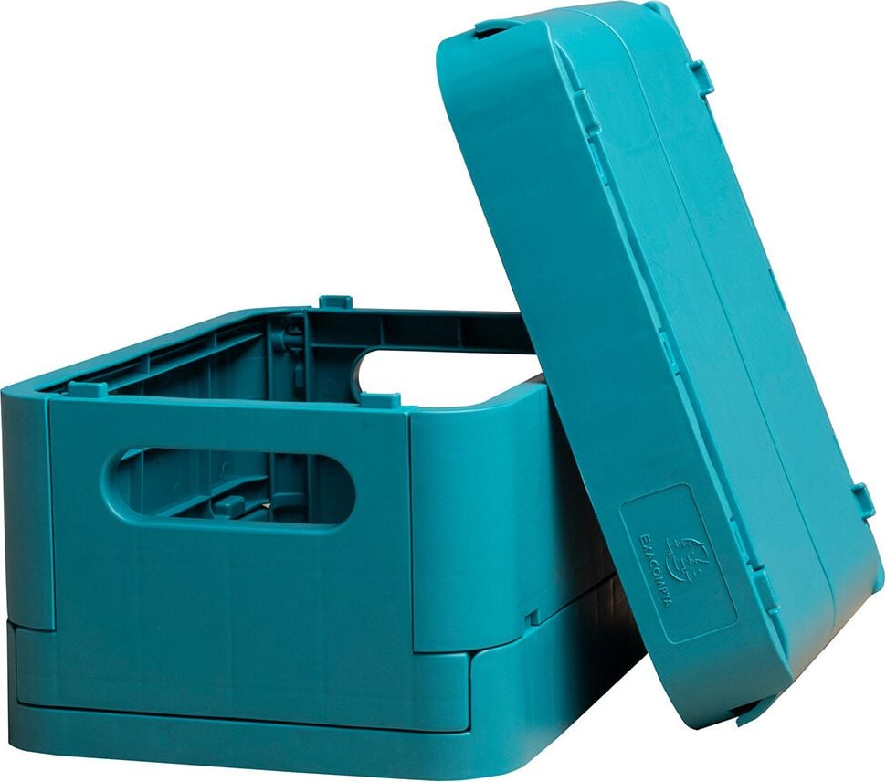 Aufbewahrungsboxen Exacompta SMART CASE MAXI, 16,809 Liter, 375x275x163mm (BxTxH), recycelter Kunststoff, ohne Deckel, faltbar, farbig, petrol