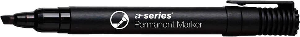Permanentmarker a-series, ca. 2-5mm, Keilspitze, Kappe mit Clip,
geruchsarm, schwarz