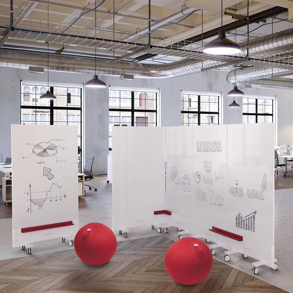 Whiteboard Magnetoplan Infinity Wall mobil 1141100, 98x153 cm, beidseitig emailliert, trocken
abwischbar, schmaler Designrahmen,
freistehend auf Rollen