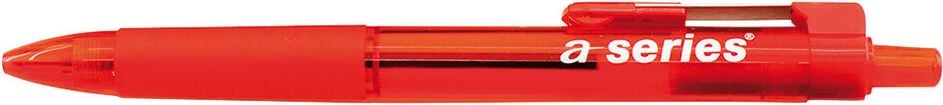 Kugelschreiber a-series Komfort, nachfüllbar, Schaftfarbe=Schreibfarbe,
gummierte Griffzone, Metallclip, rot