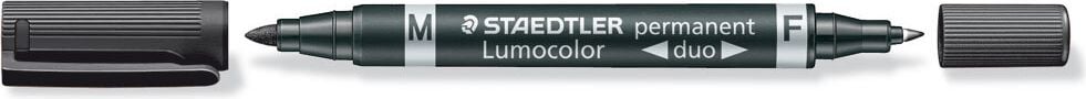 Permanentmarker Staedtler Lumocolor permanent duo 348, 2 Rundspitzen (0,6 + 1,5mm), schwarz