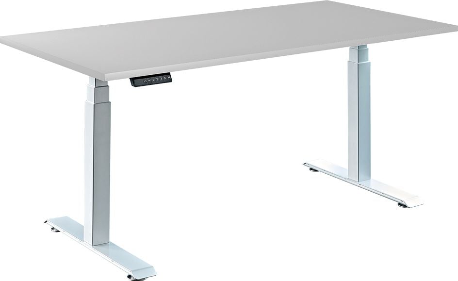 Schreibtisch a-series AS1443, 120 x 80 cm, elektrisch, 120x80cm (BxT), elektrisch höhenverstellbar, 60-125 cm Höhe, rechteckig, T-Fuß, silber, grau