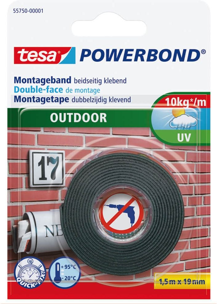 Doppelklebeband Tesa Powerbond OUTDOOR 55750-00001-00, 19mm x 1,5m, Outdoor Montageband