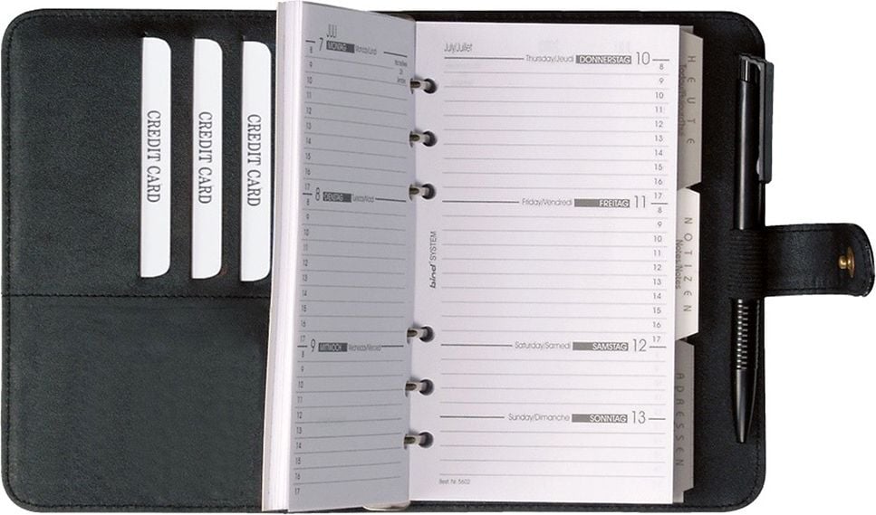 Terminplaner bind Systemplaner Standard A7 17501-1, Kunstleder, Druckknopf, schwarz